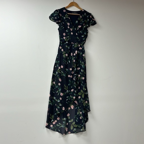 Julia Jordan Women's Floral-Print Ruffle Faux Wrap Dress Navy size 10. - Picture 9 of 13